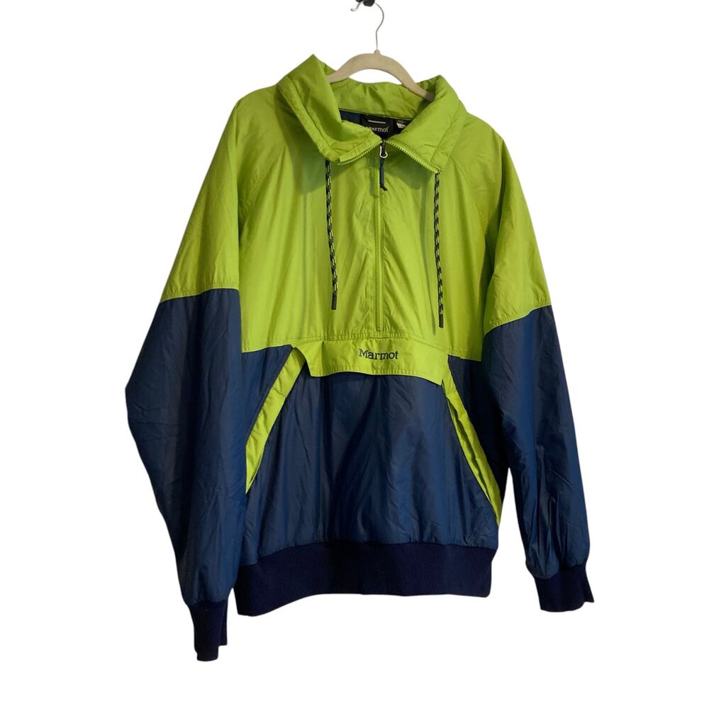 Marmot Lime Green Blue Anorak 3M Thinsulate Lightweight Macaw Coat Size Large - Picture 3 of 16
